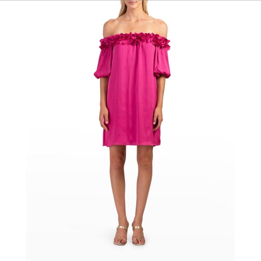 Trina Turk Gateway Off-Shoulder Ruffled Dress Pink Women's Size M